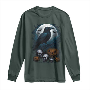 Halloween Gothic Raven Long Sleeve Shirt Full Moon Horror Art TS12 Dark Forest Green Print Your Wear