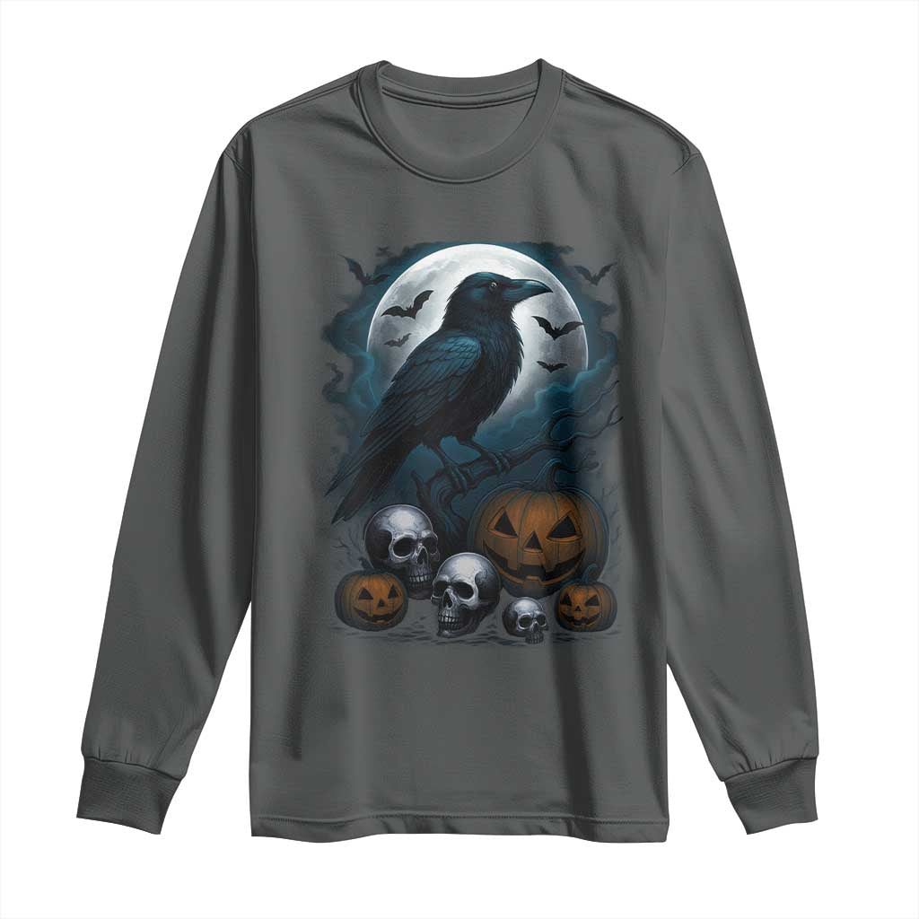 Halloween Gothic Raven Long Sleeve Shirt Full Moon Horror Art TS12 Dark Heather Print Your Wear