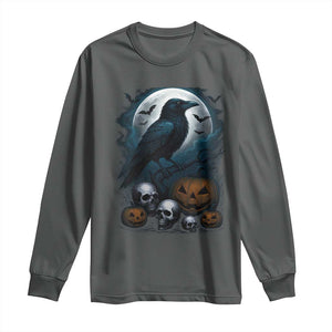 Halloween Gothic Raven Long Sleeve Shirt Full Moon Horror Art TS12 Dark Heather Print Your Wear