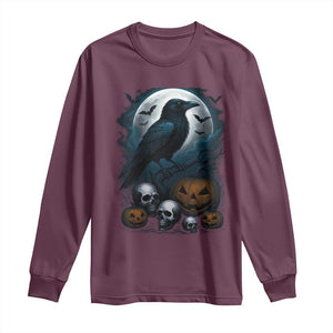 Halloween Gothic Raven Long Sleeve Shirt Full Moon Horror Art TS12 Maroon Print Your Wear