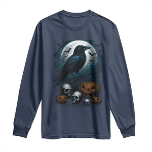 Halloween Gothic Raven Long Sleeve Shirt Full Moon Horror Art TS12 Navy Print Your Wear