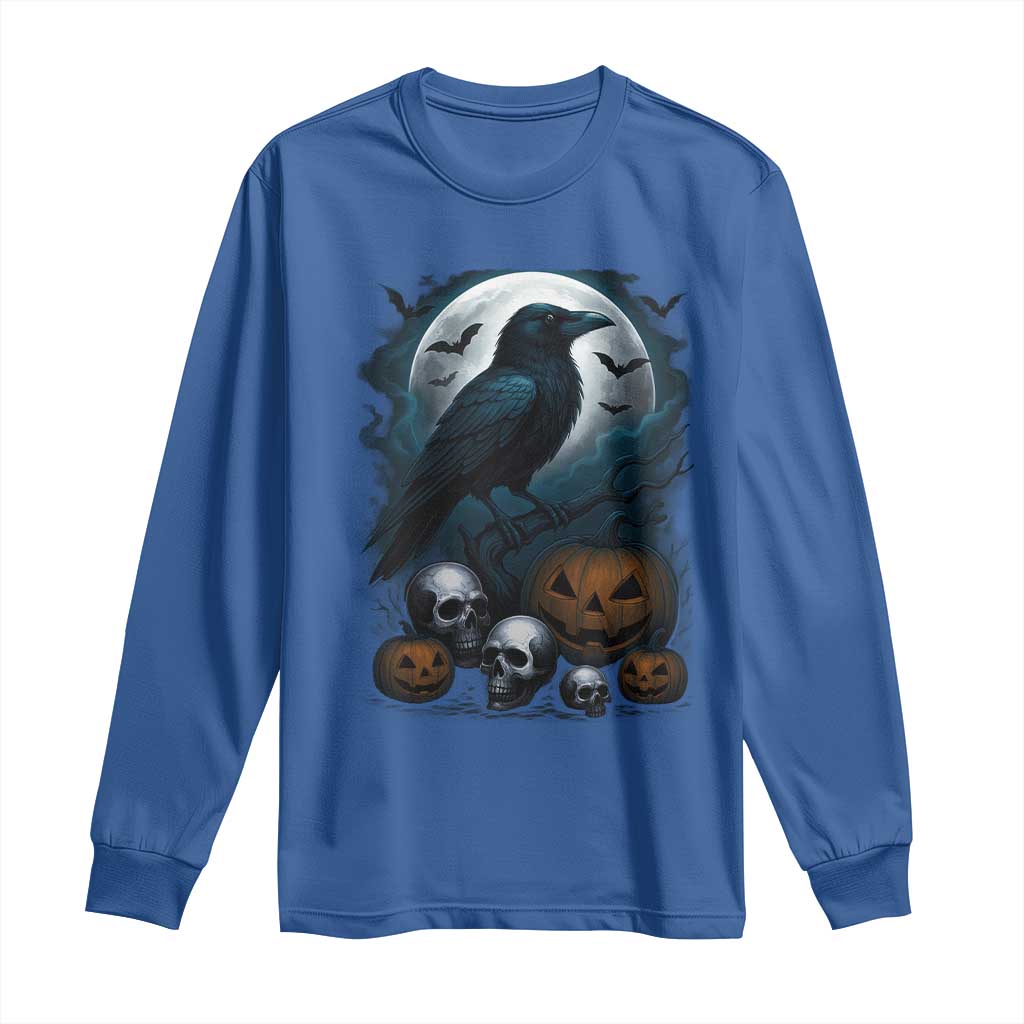 Halloween Gothic Raven Long Sleeve Shirt Full Moon Horror Art TS12 Royal Blue Print Your Wear