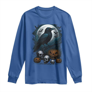 Halloween Gothic Raven Long Sleeve Shirt Full Moon Horror Art TS12 Royal Blue Print Your Wear
