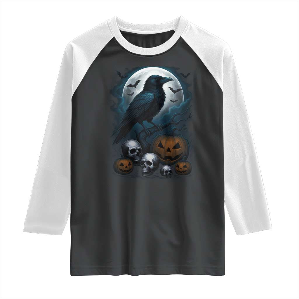 Halloween Gothic Raven Raglan Shirt Full Moon Horror Art TS12 Black White Print Your Wear