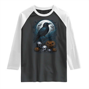 Halloween Gothic Raven Raglan Shirt Full Moon Horror Art TS12 Black White Print Your Wear