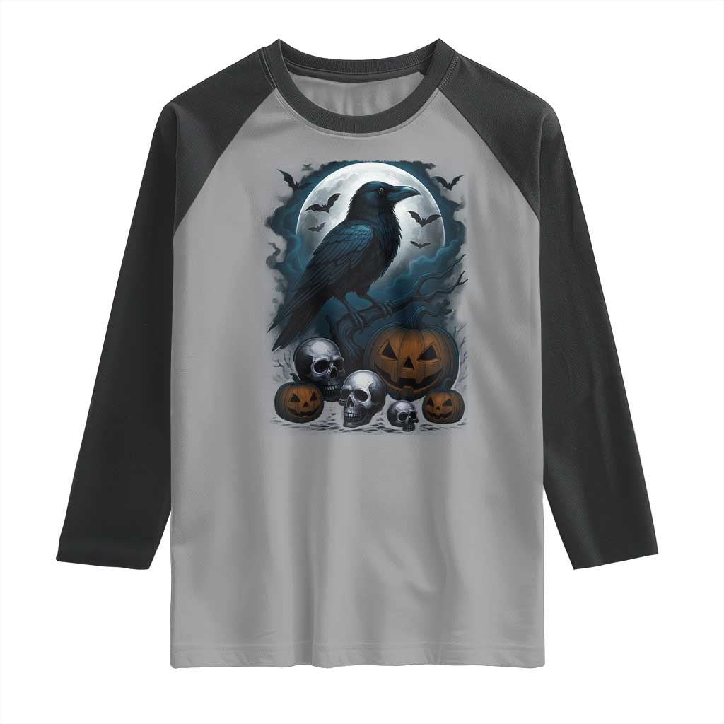 Halloween Gothic Raven Raglan Shirt Full Moon Horror Art TS12 Sport Gray Black Print Your Wear