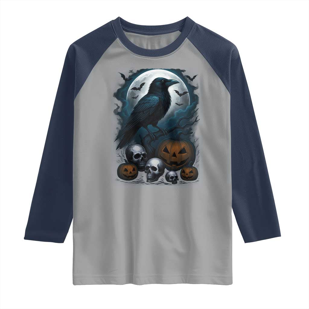 Halloween Gothic Raven Raglan Shirt Full Moon Horror Art TS12 Sport Gray Navy Print Your Wear