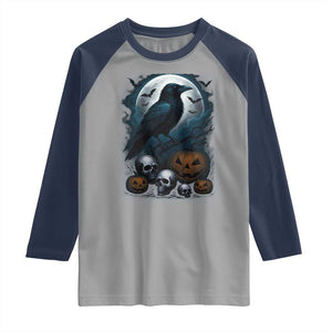 Halloween Gothic Raven Raglan Shirt Full Moon Horror Art TS12 Sport Gray Navy Print Your Wear