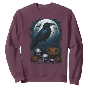 Halloween Gothic Raven Sweatshirt Full Moon Horror Art TS12 Maroon Print Your Wear