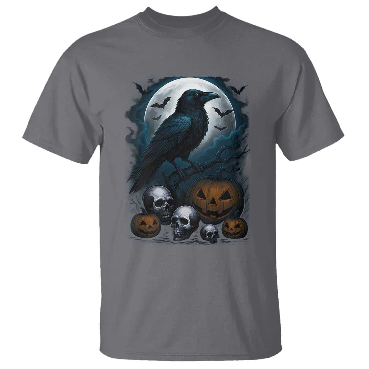 Halloween Gothic Raven T Shirt Full Moon Horror Art TS12 Charcoal Print Your Wear