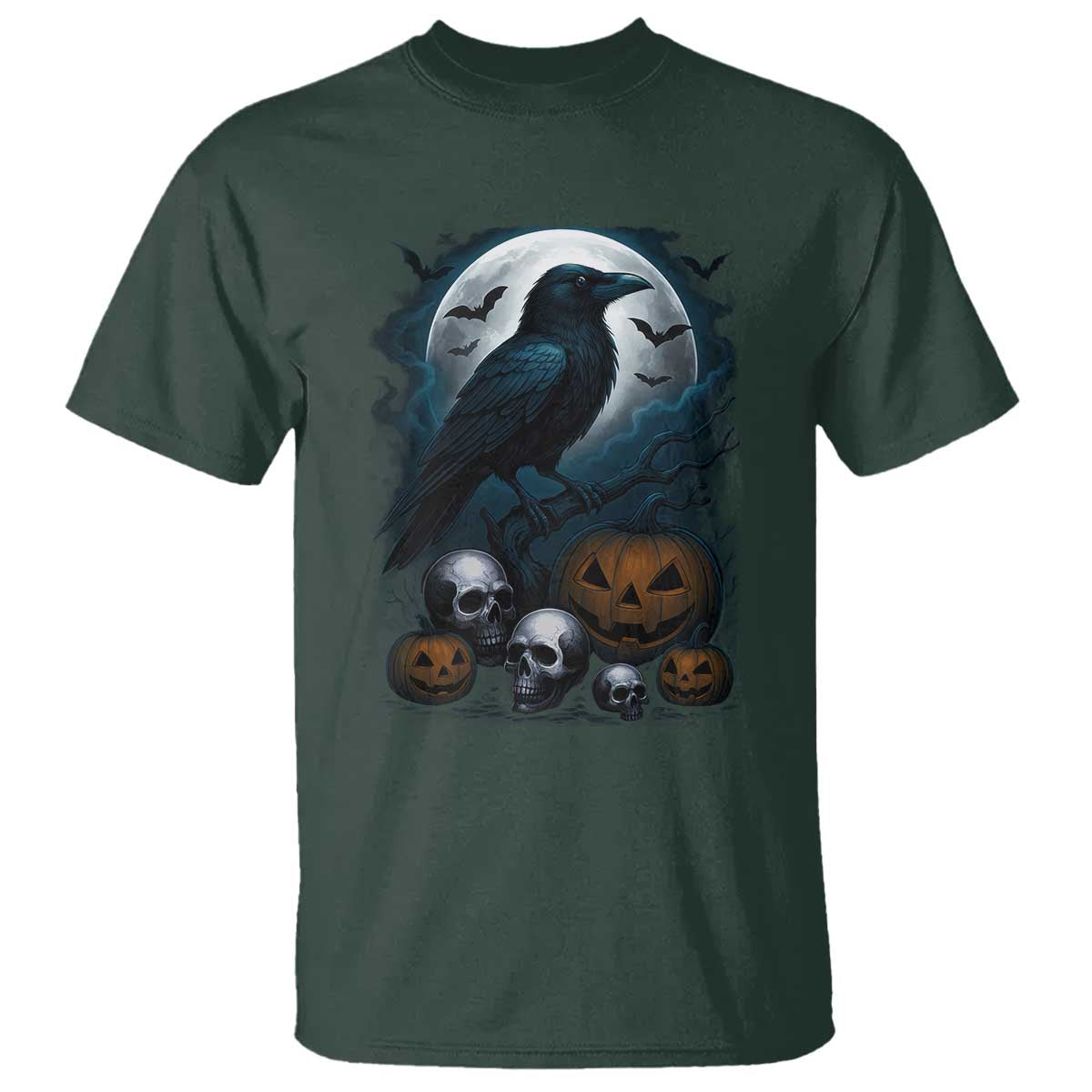 Halloween Gothic Raven T Shirt Full Moon Horror Art TS12 Dark Forest Green Print Your Wear
