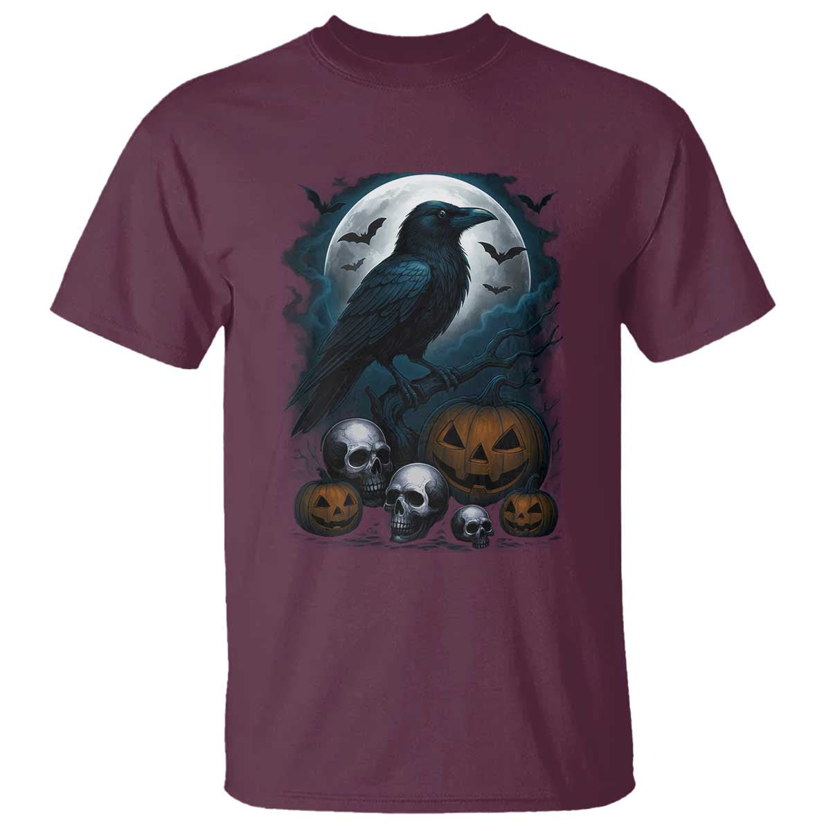 Halloween Gothic Raven T Shirt Full Moon Horror Art TS12 Maroon Print Your Wear