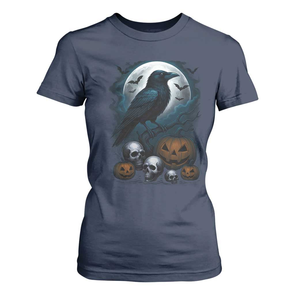 Halloween Gothic Raven T Shirt For Women Full Moon Horror Art TS12 Navy Print Your Wear