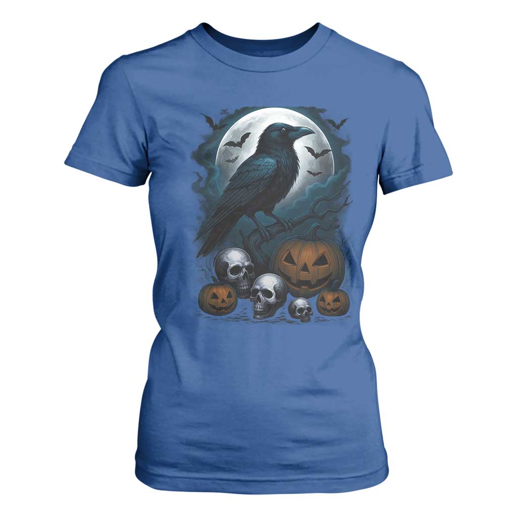 Halloween Gothic Raven T Shirt For Women Full Moon Horror Art TS12 Royal Blue Print Your Wear