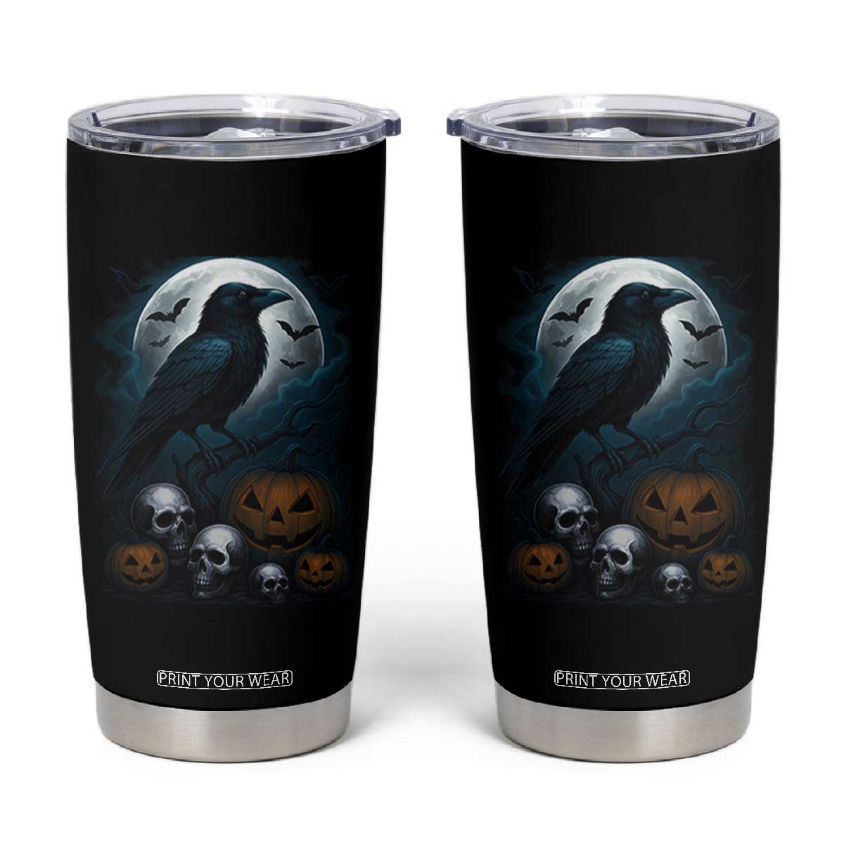 Halloween Gothic Raven Tumbler Cup Full Moon Horror Art TS12 Black Print Your Wear