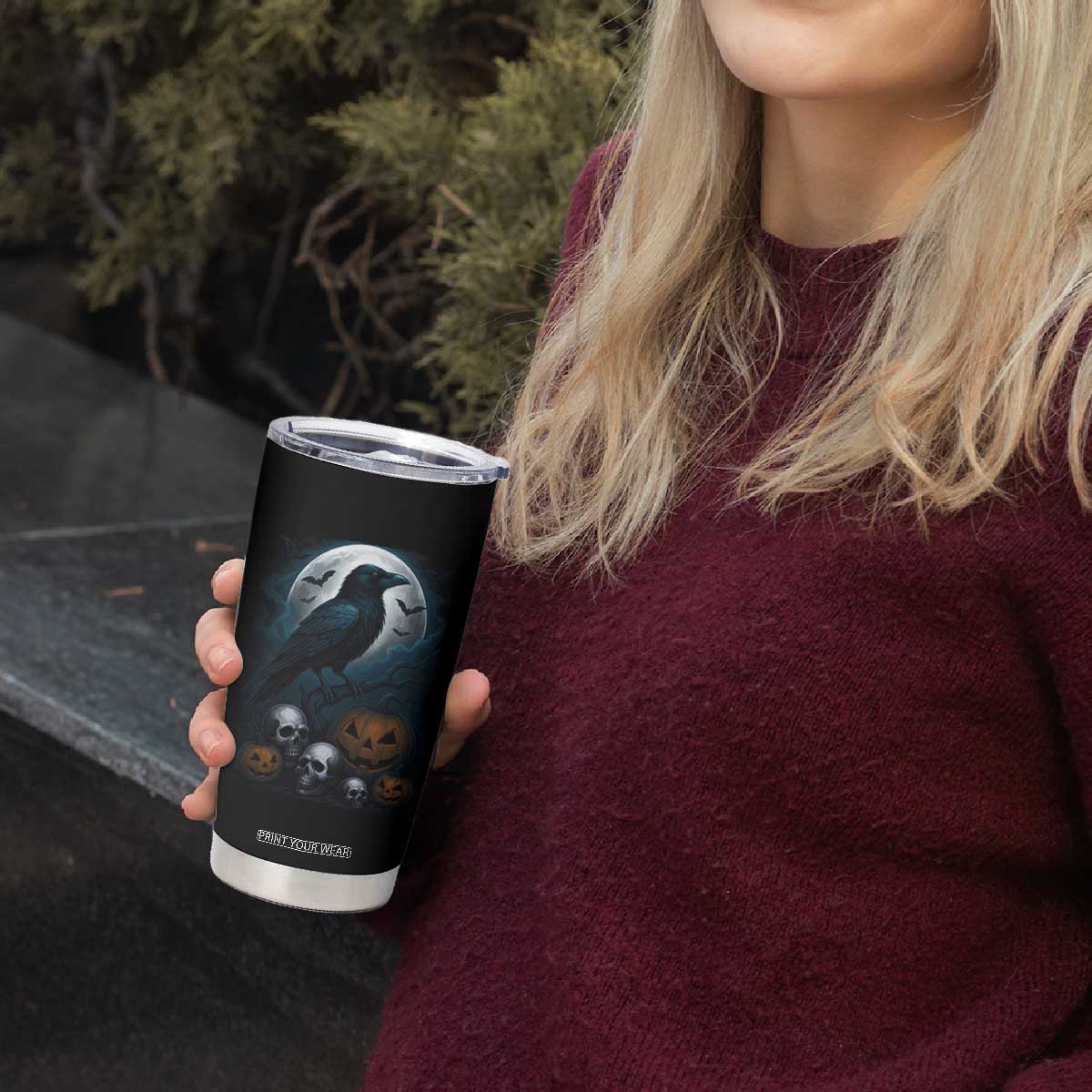 Halloween Gothic Raven Tumbler Cup Full Moon Horror Art TS12 Print Your Wear