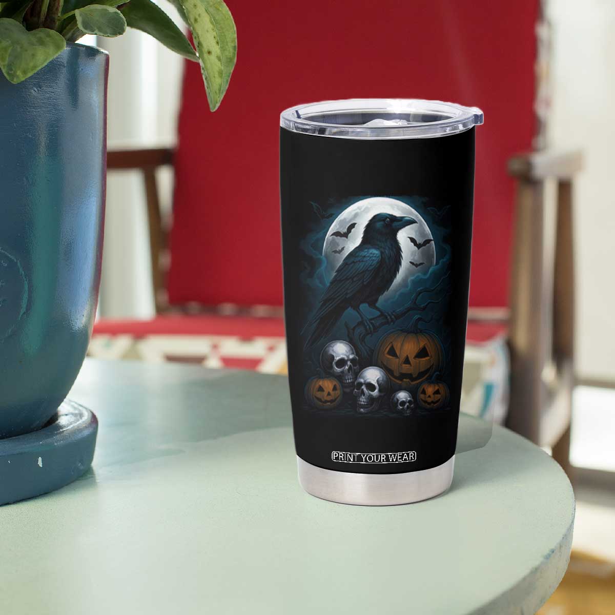 Halloween Gothic Raven Tumbler Cup Full Moon Horror Art TS12 Print Your Wear