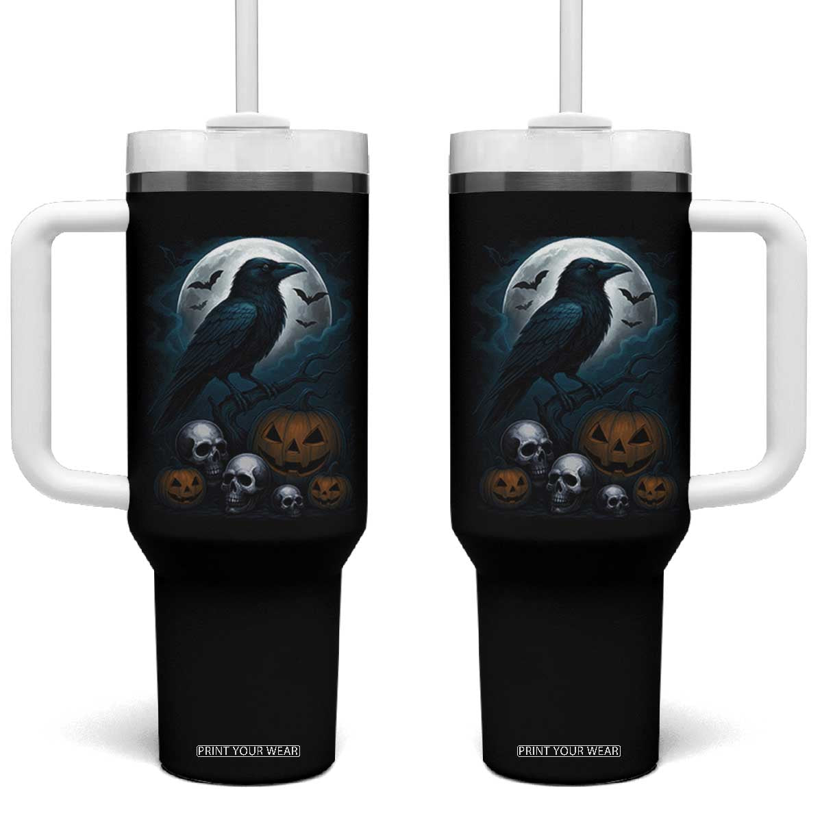 Halloween Gothic Raven Tumbler With Handle Full Moon Horror Art TS12 One Size: 40 oz Black Print Your Wear