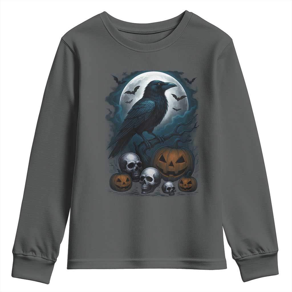 Halloween Gothic Raven Youth Sweatshirt Full Moon Horror Art TS12 Dark Heather Print Your Wear