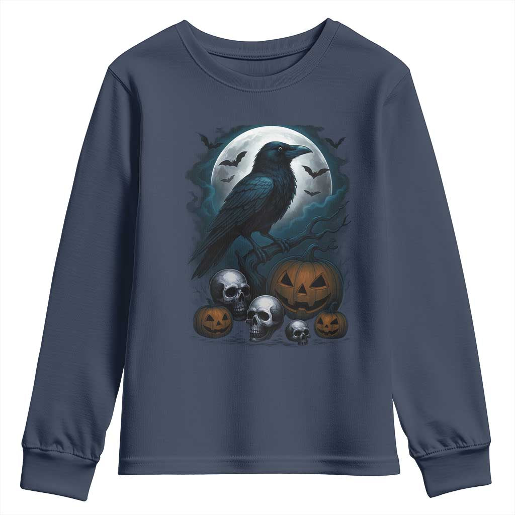 Halloween Gothic Raven Youth Sweatshirt Full Moon Horror Art TS12 Navy Print Your Wear
