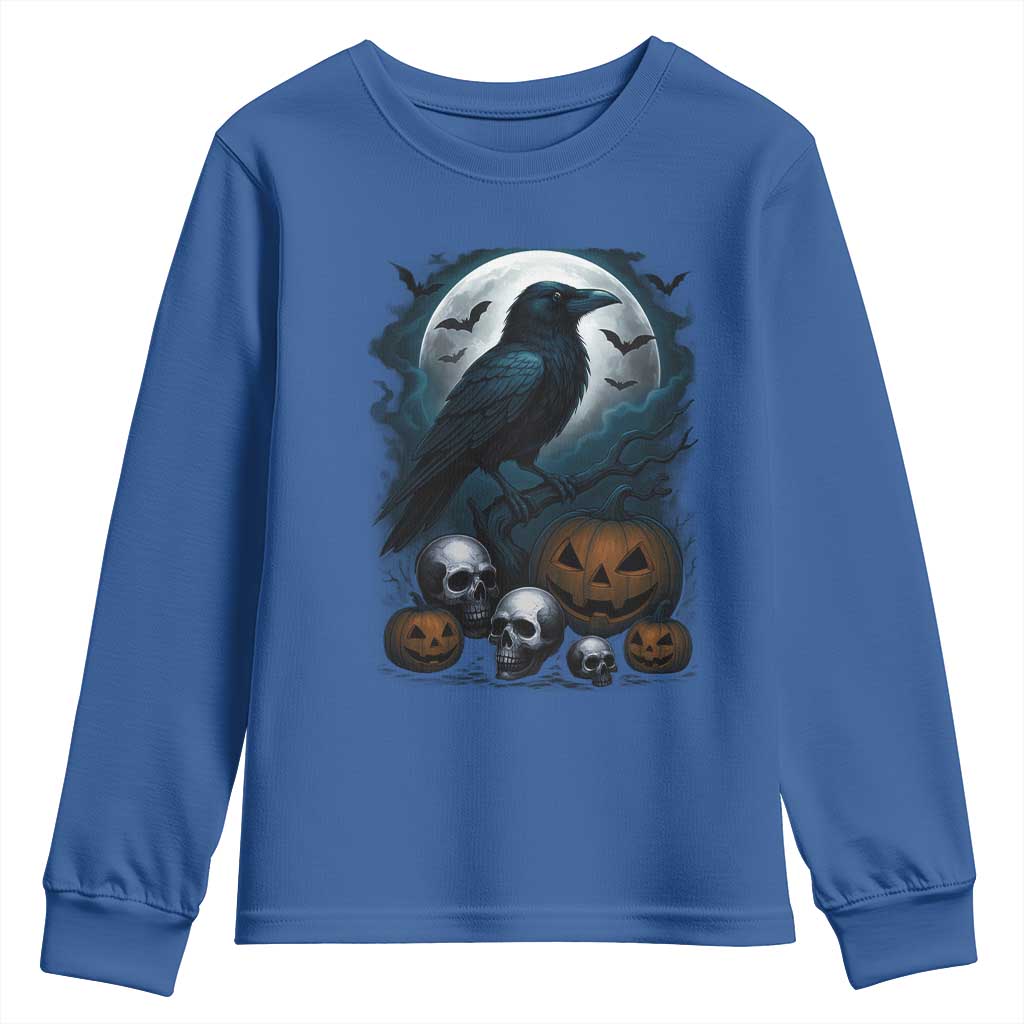 Halloween Gothic Raven Youth Sweatshirt Full Moon Horror Art TS12 Royal Blue Print Your Wear