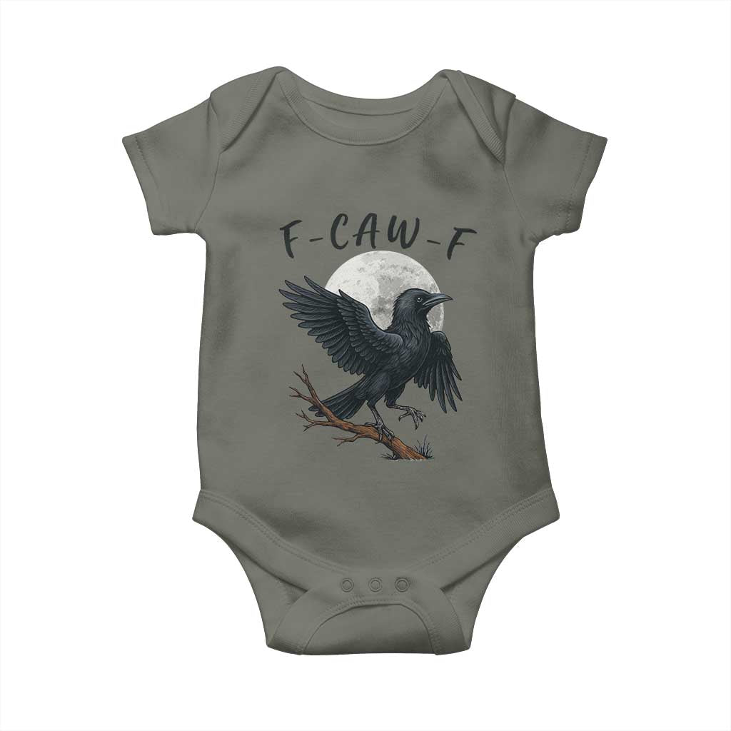 Funny Raven Bird Full Moon Art F Caw F Joke Baby Onesie TS12 Military Green Print Your Wear