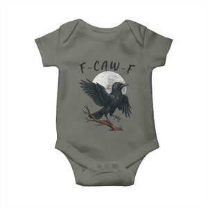 Funny Raven Bird Full Moon Art F Caw F Joke Baby Onesie TS12 Military Green Print Your Wear