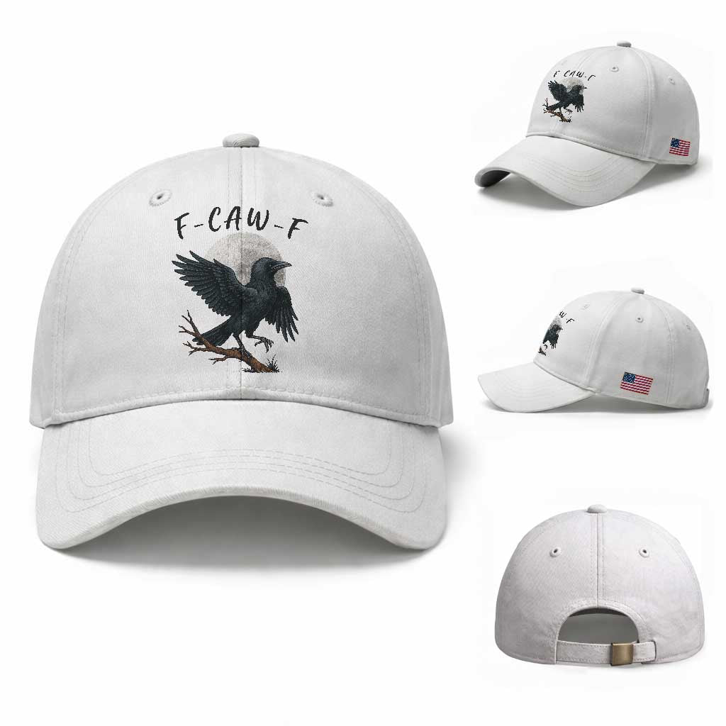 Funny Raven Bird Full Moon Art F Caw F Joke Baseball Cap TS12 Baseball Cap Universal Fit White Print Your Wear