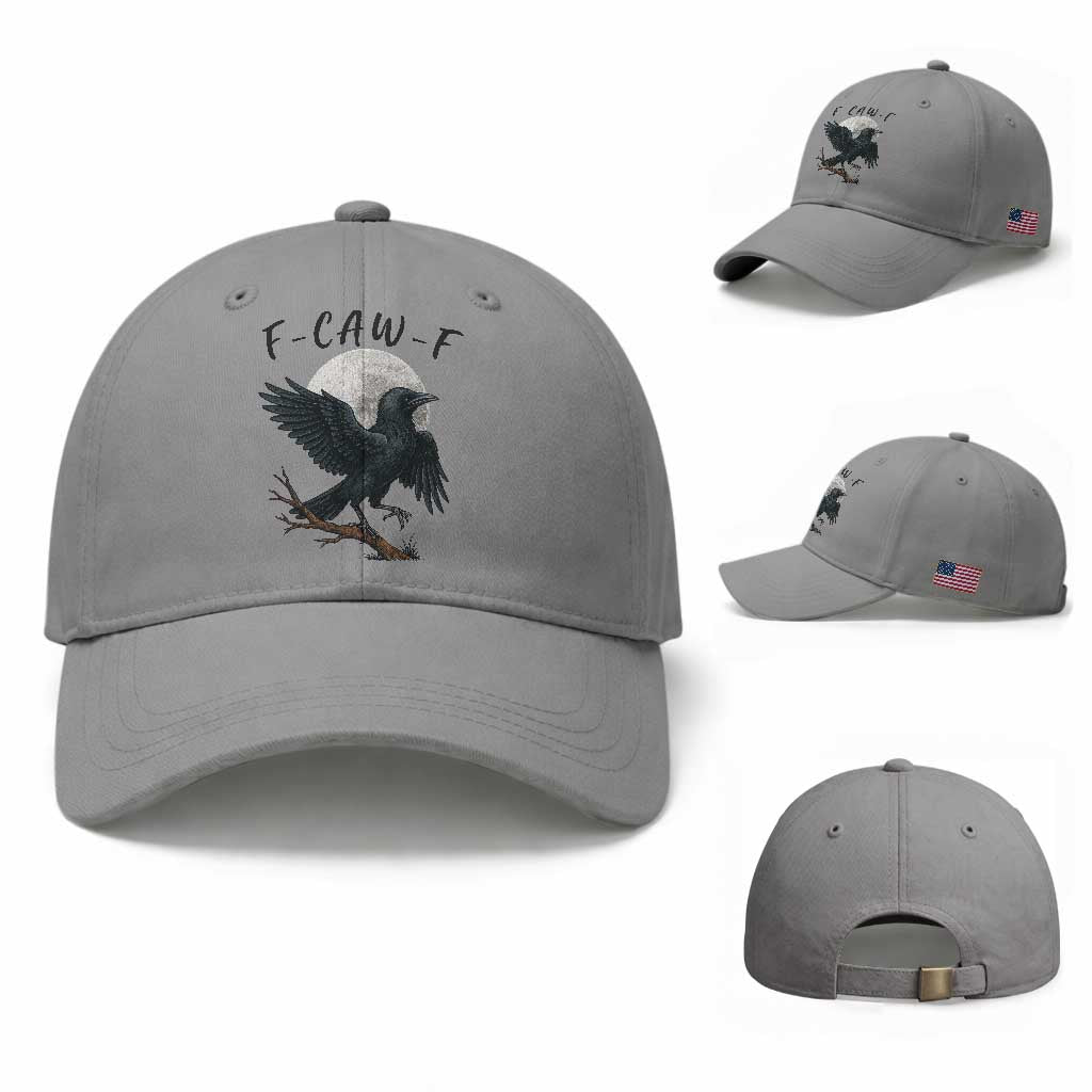 Funny Raven Bird Full Moon Art F Caw F Joke Baseball Cap TS12 Baseball Cap Universal Fit Sport Gray Print Your Wear