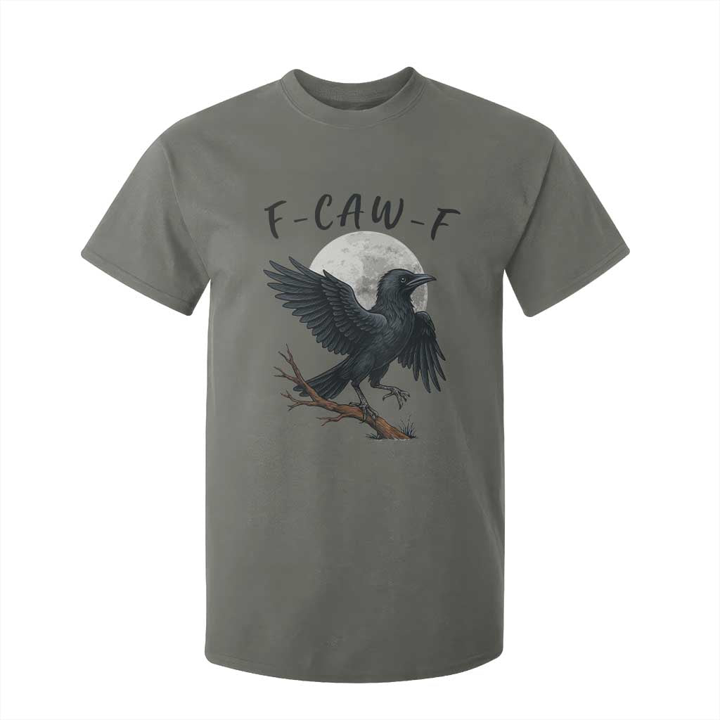 Funny Raven Bird Full Moon Art F Caw F Joke T Shirt For Kid TS12 Military Green Print Your Wear