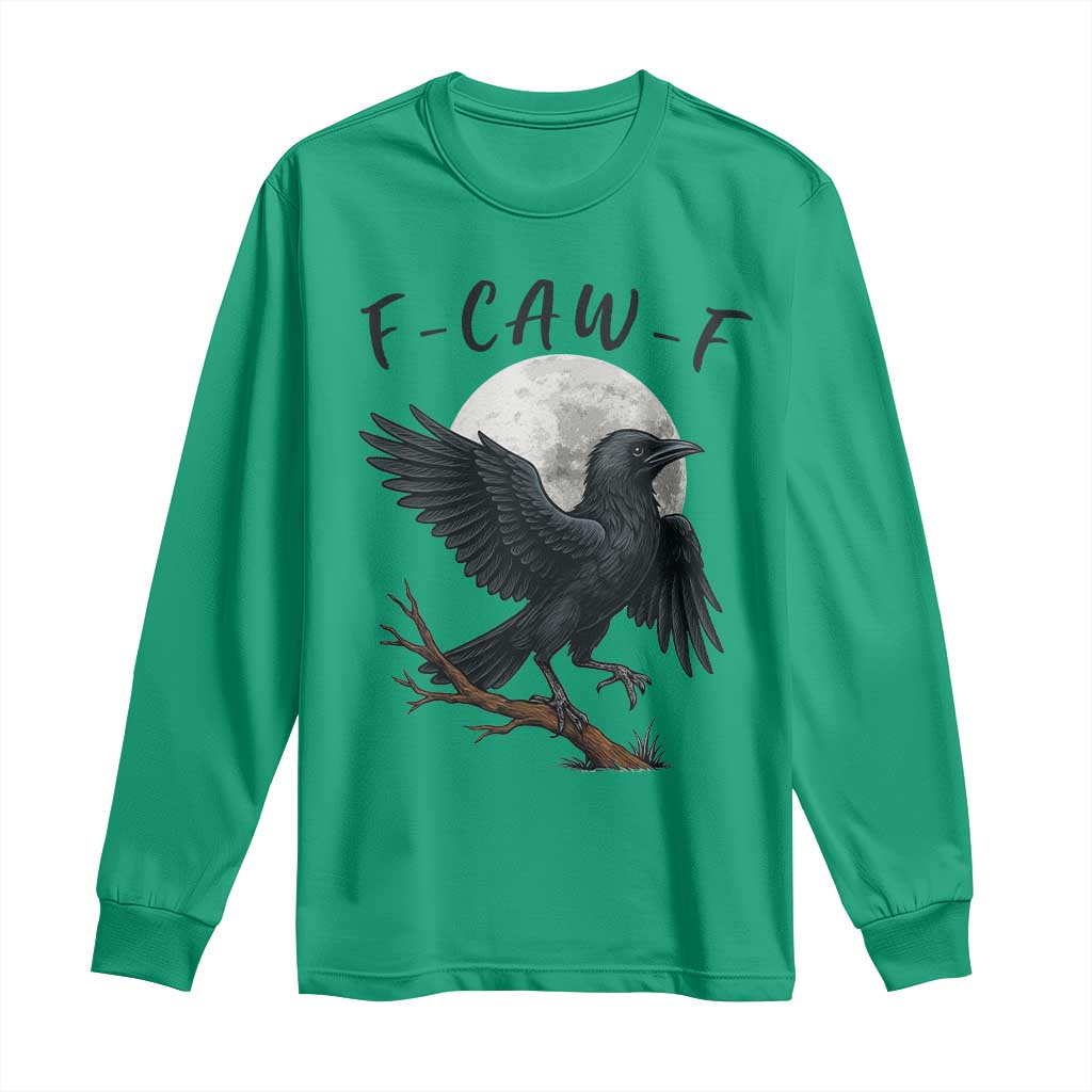Funny Raven Bird Full Moon Art F Caw F Joke Long Sleeve Shirt TS12 Irish Green Print Your Wear