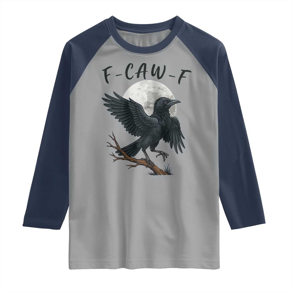 Funny Raven Bird Full Moon Art F Caw F Joke Raglan Shirt TS12 Sport Gray Navy Print Your Wear