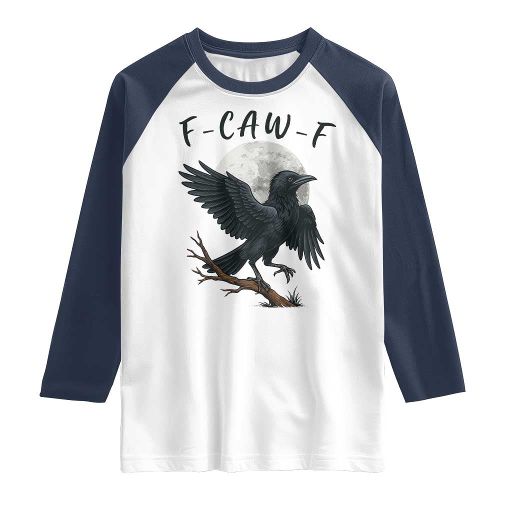 Funny Raven Bird Full Moon Art F Caw F Joke Raglan Shirt TS12 White Navy Print Your Wear