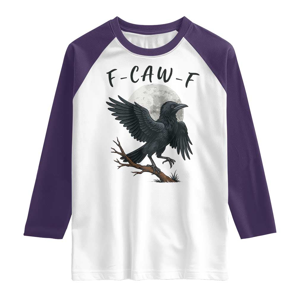 Funny Raven Bird Full Moon Art F Caw F Joke Raglan Shirt TS12 White Purple Print Your Wear