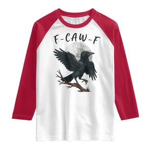 Funny Raven Bird Full Moon Art F Caw F Joke Raglan Shirt TS12 White Red Print Your Wear