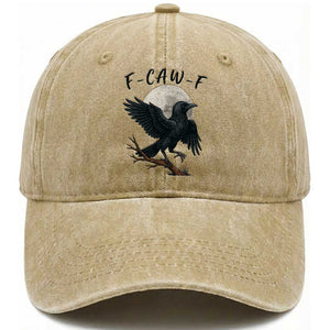 Funny Raven Bird Full Moon Art F Caw F Joke Washed Cotton Baseball Cap TS12 Print Your Wear
