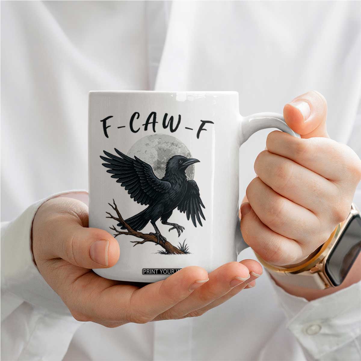 Funny Raven Bird Full Moon Art F Caw F Joke Coffee Mug TS12 Print Your Wear