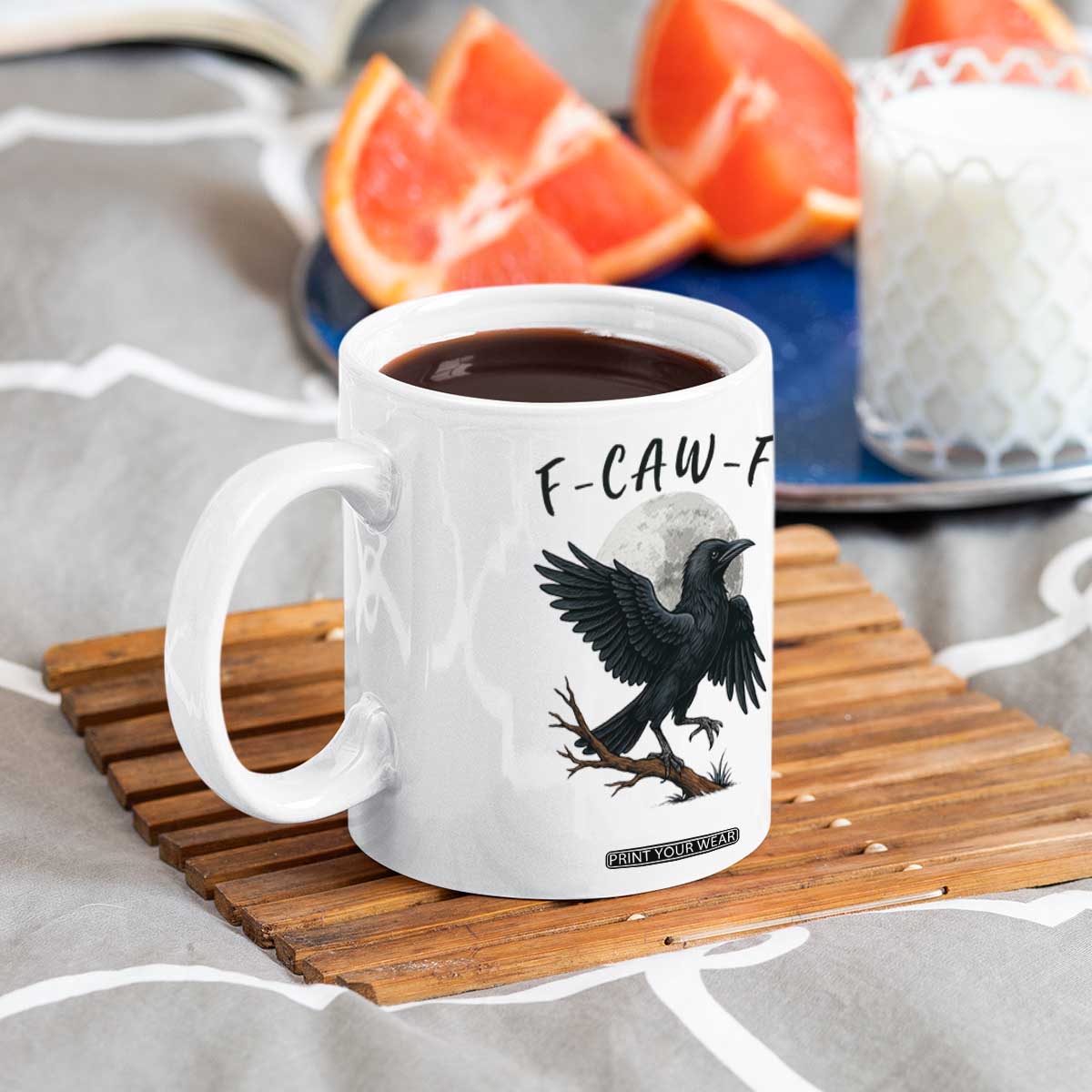 Funny Raven Bird Full Moon Art F Caw F Joke Coffee Mug TS12 Print Your Wear