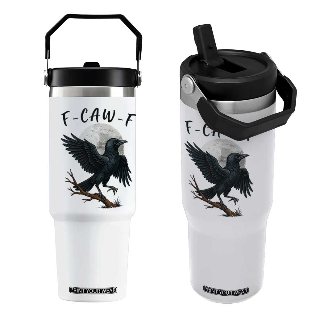 Funny Raven Bird Full Moon Art F Caw F Joke Flip Straw Tumbler TS12 One Size: 30 oz White Print Your Wear