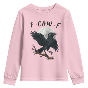 Funny Raven Bird Full Moon Art F Caw F Joke Youth Sweatshirt TS12 Light Pink Print Your Wear