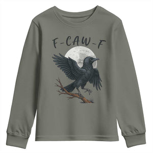 Funny Raven Bird Full Moon Art F Caw F Joke Youth Sweatshirt TS12 Military Green Print Your Wear