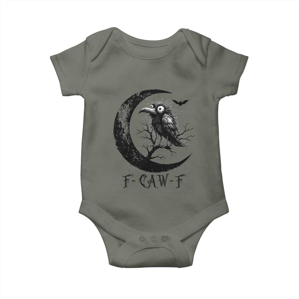 Funny Raven Bird Baby Onesie F Caw F Joke Moon Sarcastic Humor Art TS12 Military Green Print Your Wear