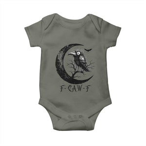 Funny Raven Bird Baby Onesie F Caw F Joke Moon Sarcastic Humor Art TS12 Military Green Print Your Wear