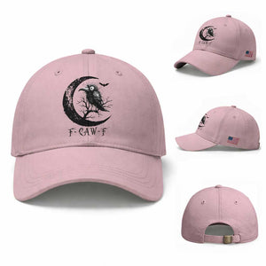Funny Raven Bird Baseball Cap F Caw F Joke Moon Sarcastic Humor Art TS12 Baseball Cap Universal Fit Light Pink Print Your Wear