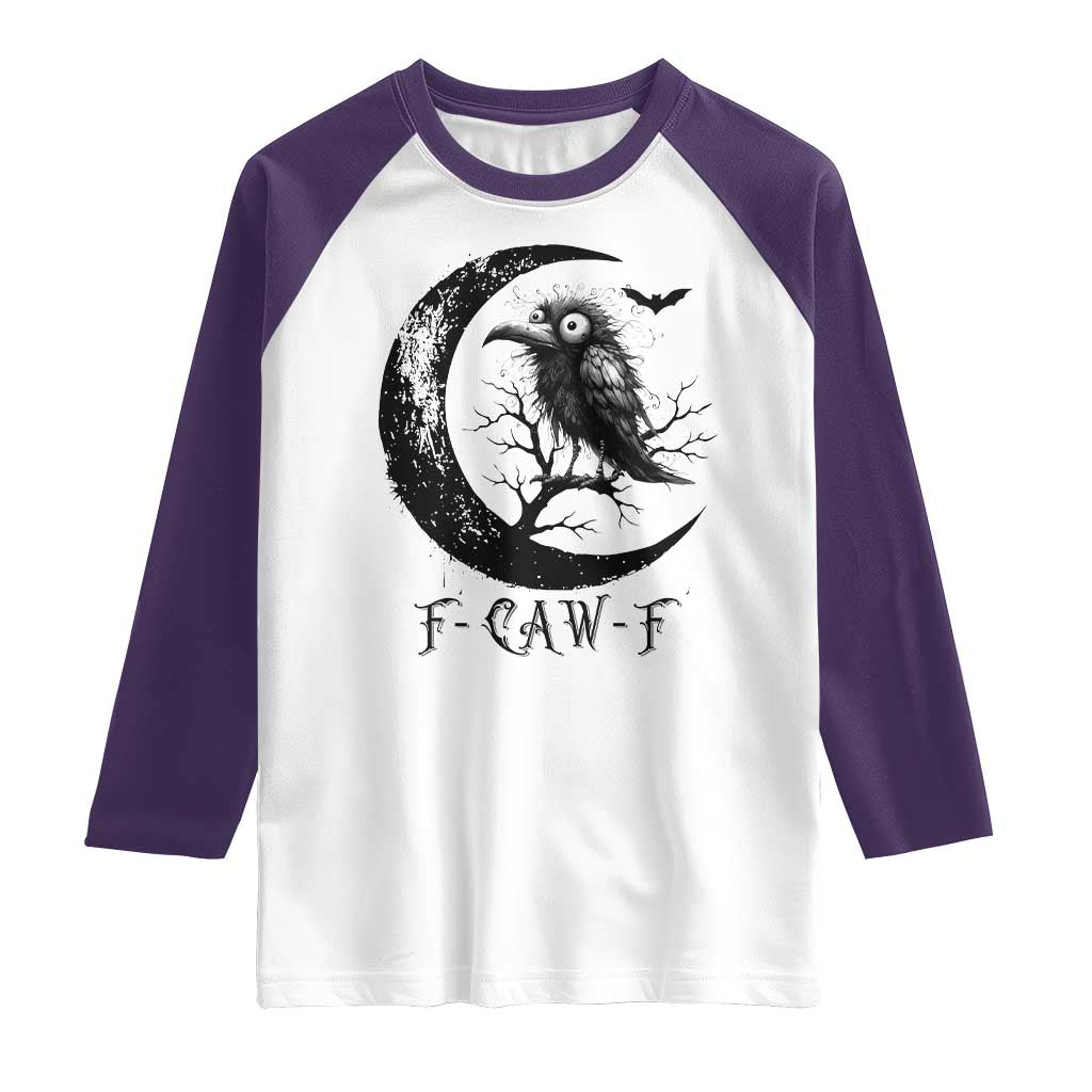 Funny Raven Bird Raglan Shirt F Caw F Joke Moon Sarcastic Humor Art TS12 White Purple Print Your Wear