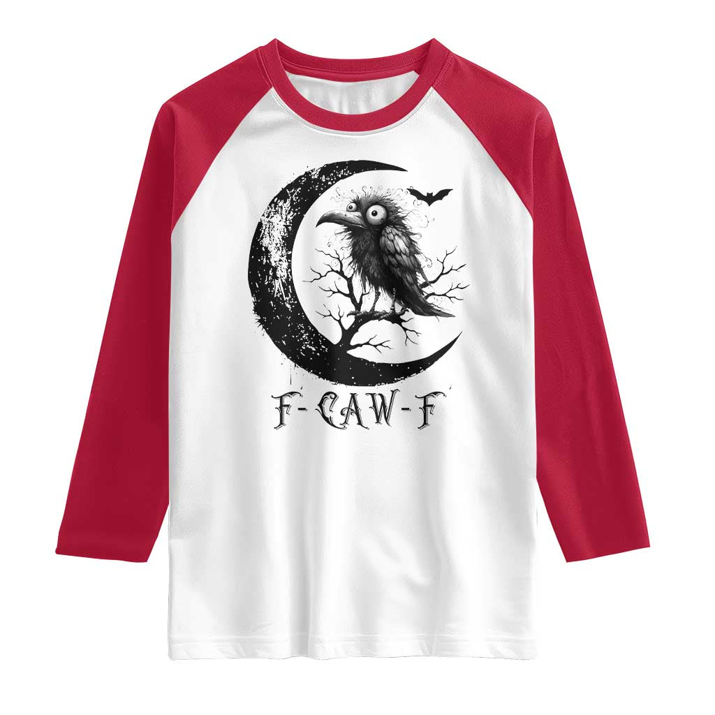 Funny Raven Bird Raglan Shirt F Caw F Joke Moon Sarcastic Humor Art TS12 White Red Print Your Wear