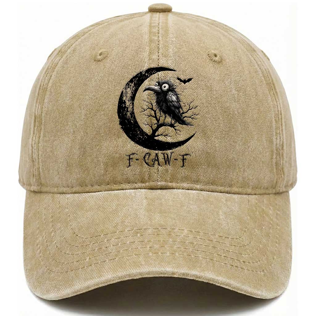 Funny Raven Bird Washed Cotton Baseball Cap F Caw F Joke Moon Sarcastic Humor Art TS12 Print Your Wear