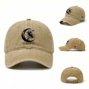 Funny Raven Bird Washed Cotton Baseball Cap F Caw F Joke Moon Sarcastic Humor Art TS12 Washed Cap Universal Fit Khaki Print Your Wear