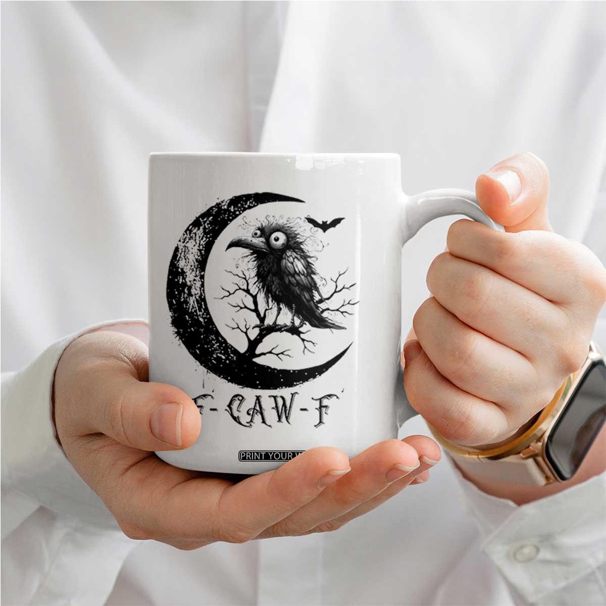 Funny Raven Bird Coffee Mug F Caw F Joke Moon Sarcastic Humor Art TS12 Print Your Wear
