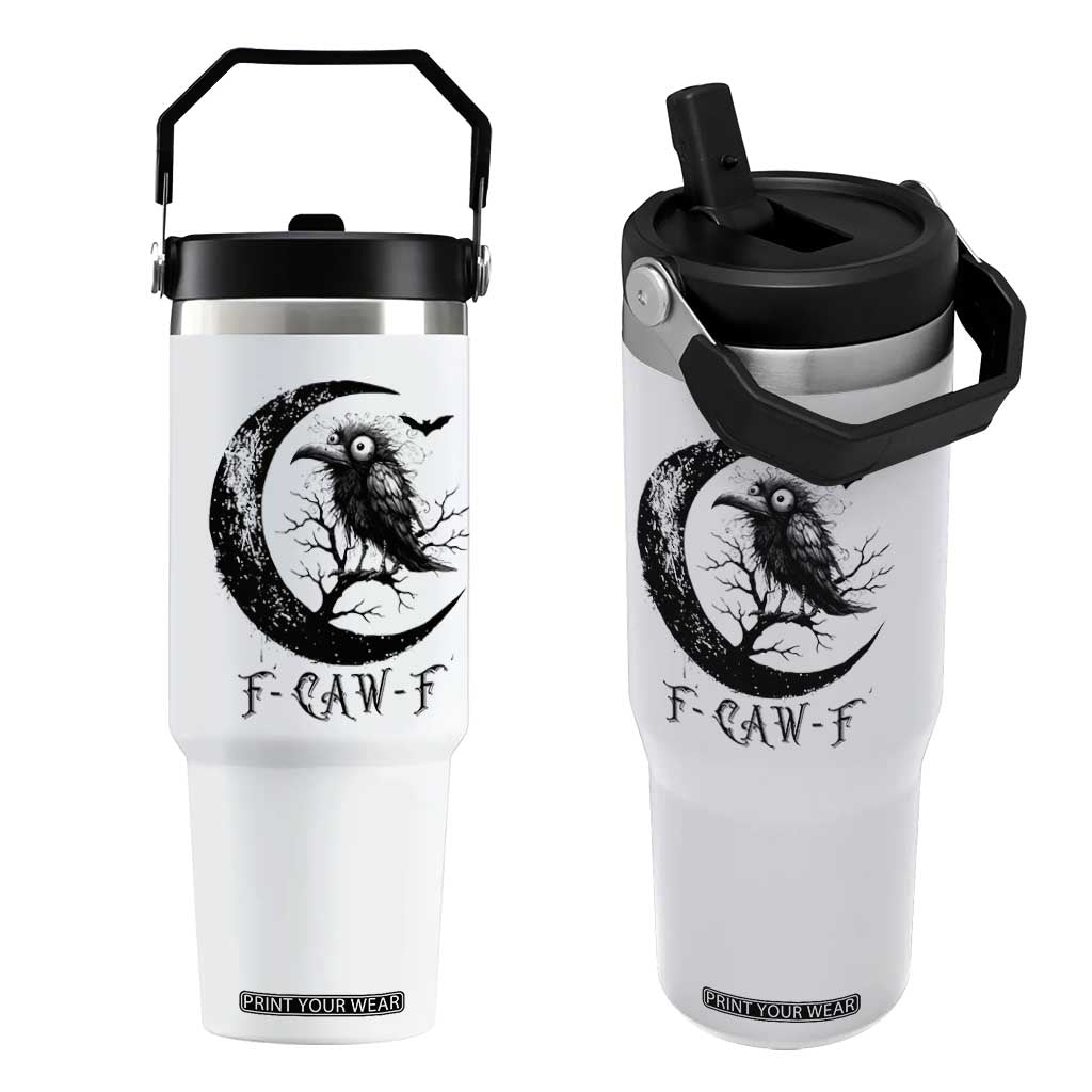Funny Raven Bird Flip Straw Tumbler F Caw F Joke Moon Sarcastic Humor Art TS12 One Size: 30 oz White Print Your Wear